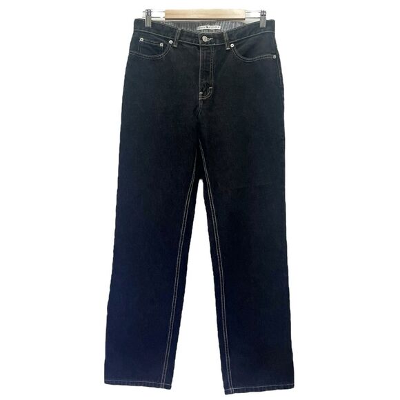 Tommy Hilfiger Vintage Y2K Black Wash Straight Leg Baggy Triple T Jeans Size 10 - Picture 1 of 11